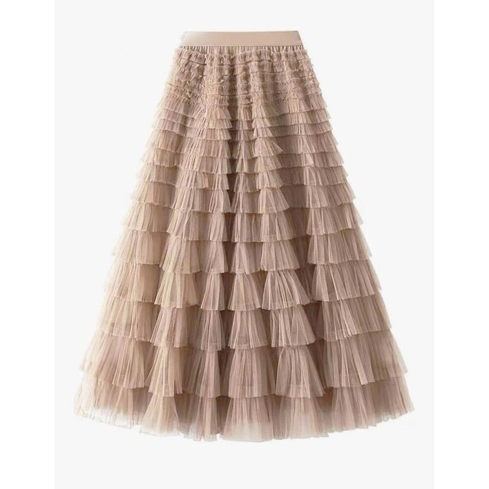 Elegant Pink Beige Layered Skirt SZ M